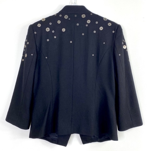 VIVIENNE Tam Sequin Wool Blend Quarter Sleeve Blazer Jacket in Black - Picture 4 of 9